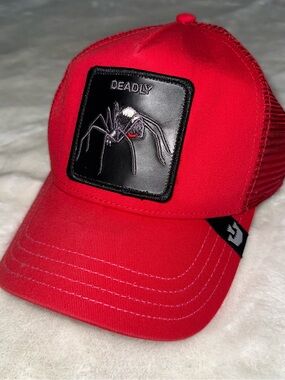 Goorin Bros The Farm “Deadly” Red Trucker Hat with Black Spider Patch